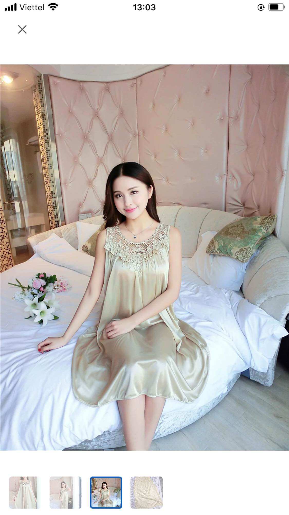 Dầm ngủ lụa phối ren xinh xắn