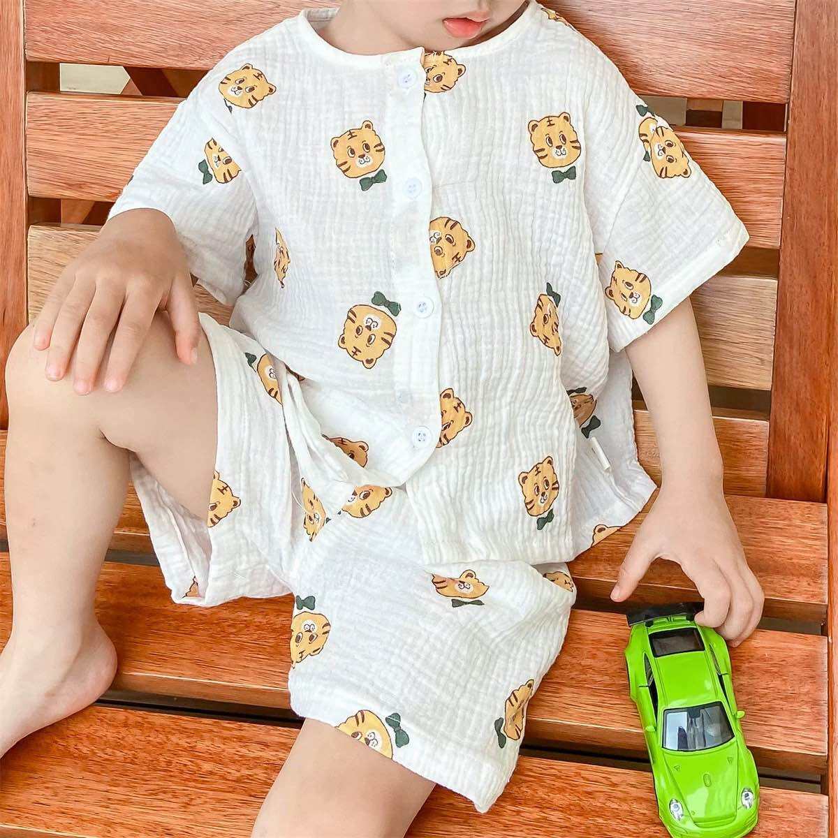 Bộ đồ mặc nhà pyjama cho bé trai bé gái vải xô Muslin cao cấp