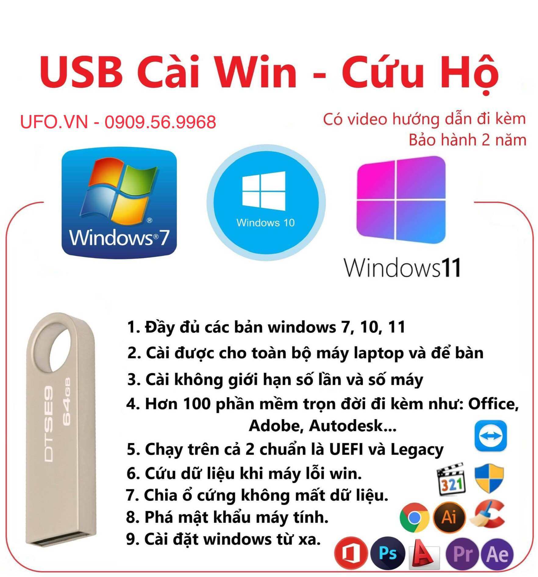 USB cài Win cứu dữ liệu phá Pass cứu hộ máy tính laptop pc