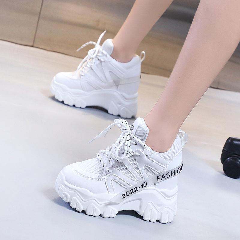 Giày Chunky Sneaker Độn Cao Bên Trong Giày Thể Thao Màu Hồng Thường Ngày Bánh Xốp Đế Dày Thân Hình Nhỏ 12 Cm Mẫu Mới Mùa Xuân 2022 Cho Nữ