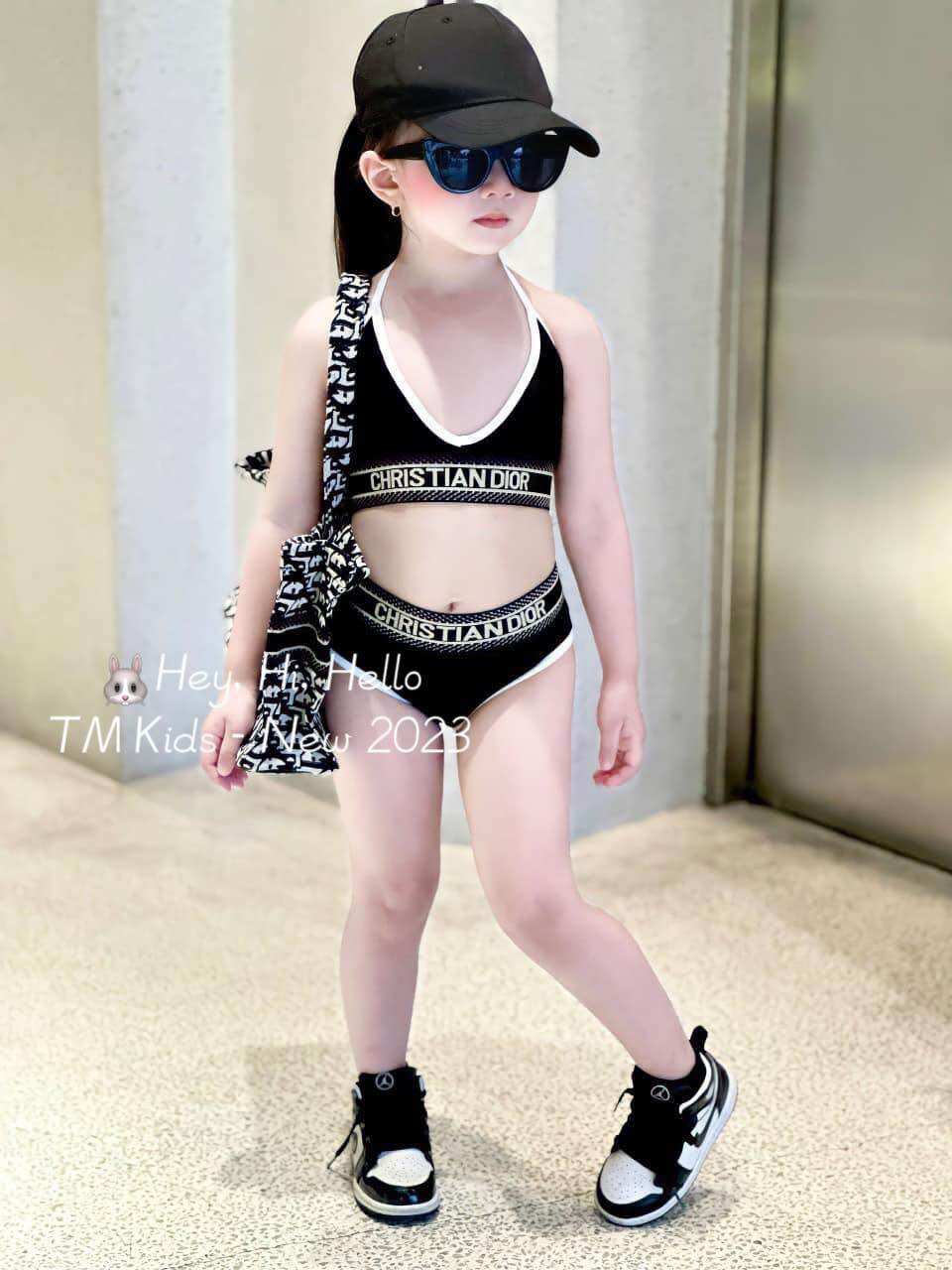 Đồ Bơi 2 Mảnh Đen Viền Trắng Xinh Bé Gái |Bikini Cho Bé