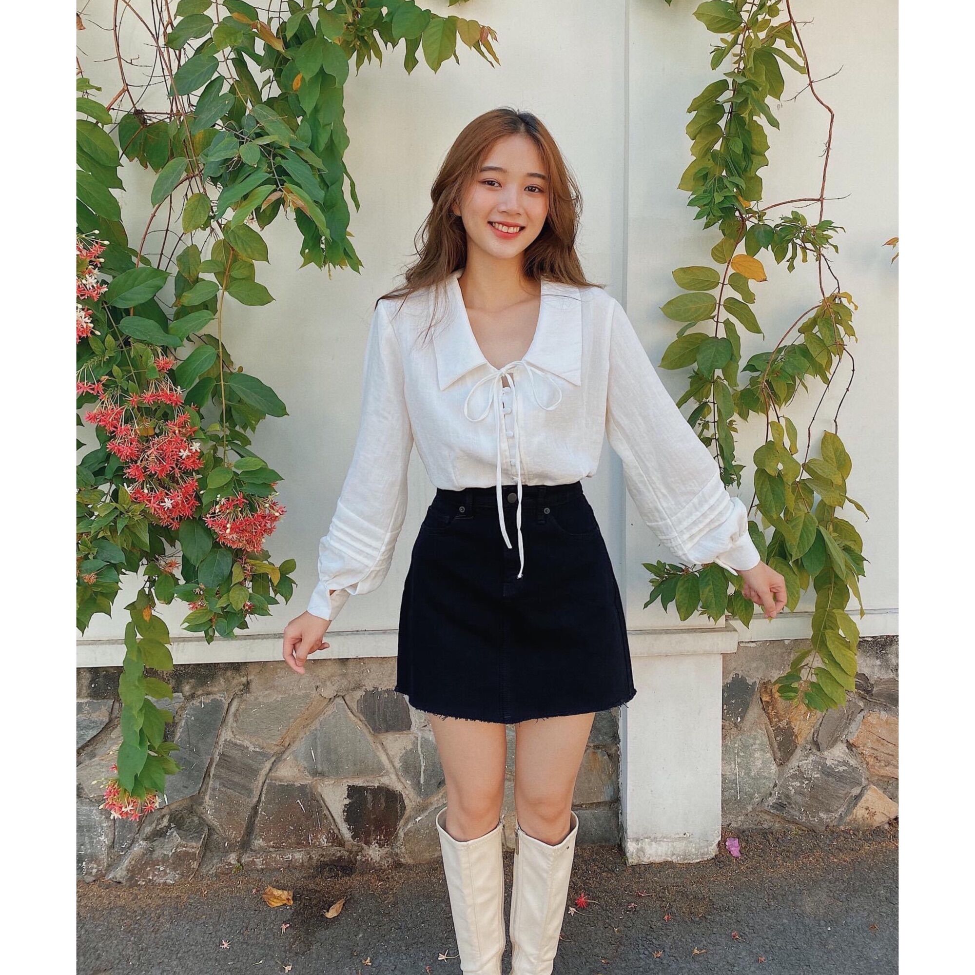 Áo sơ mi tay phồng xếp li dáng lửng cột nơ lucetfashion jolie top