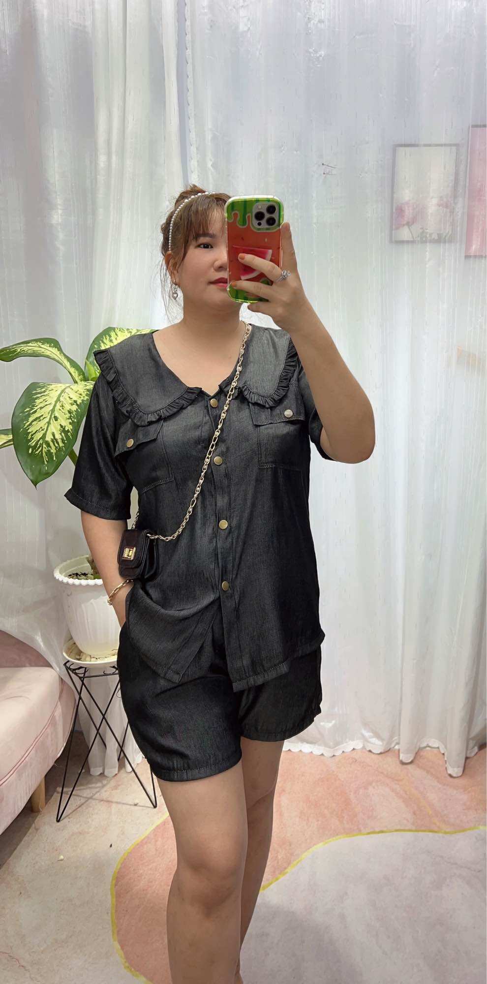 BỘ JEAN LỤA MỀM CỔ BÈO NÚT BẤM BIGSIZE 68-95kg
