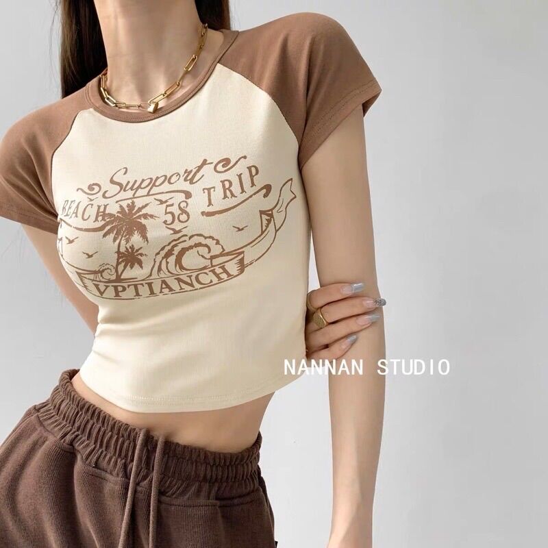 Áo croptop ngắn tay in hình siêu phong cách n3