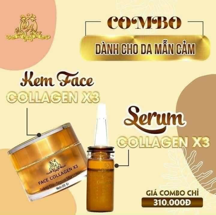 Combo sirum dưỡng+kem face collagen x3 hàng chính hãng