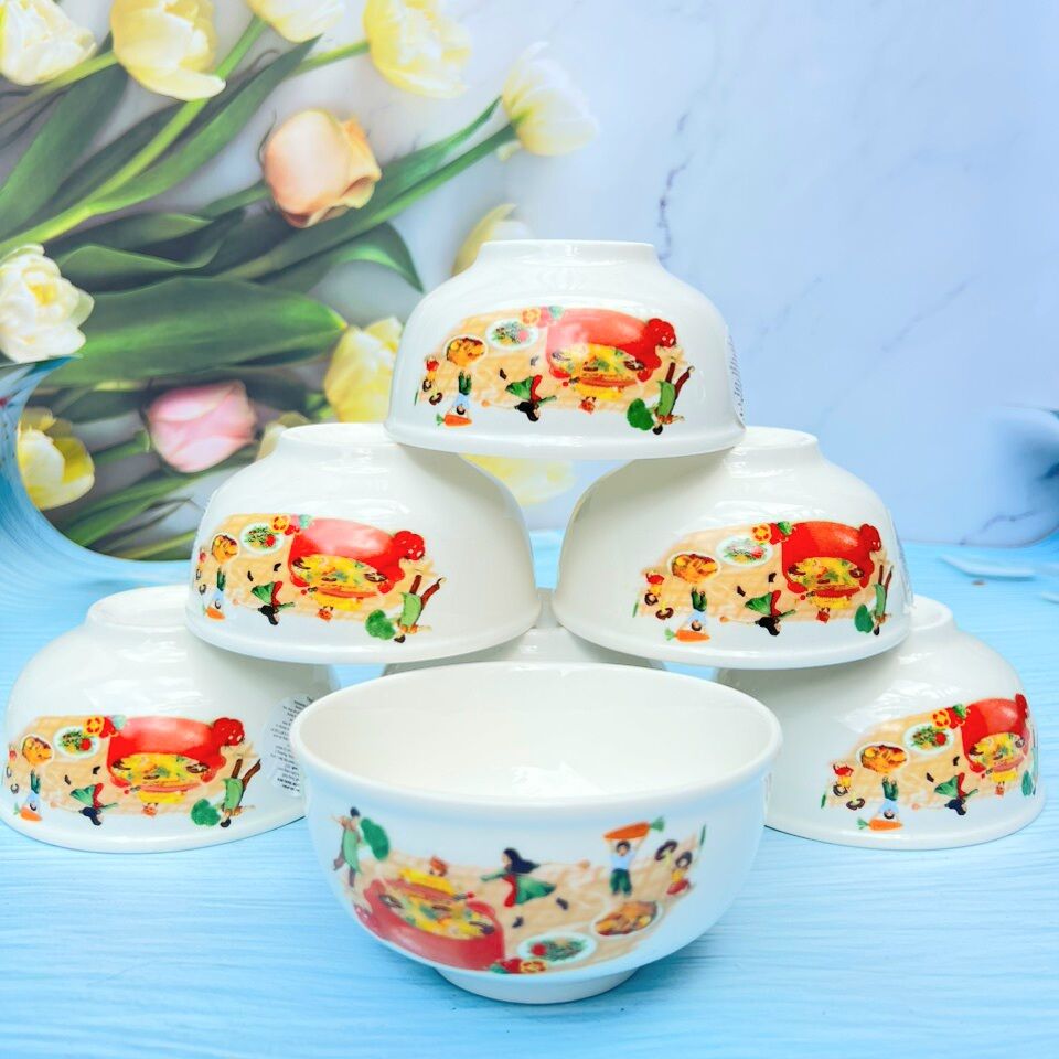 Bộ 10 bát ăn cơm họa tiết anh đào- chén sứ, bát ăn cơm