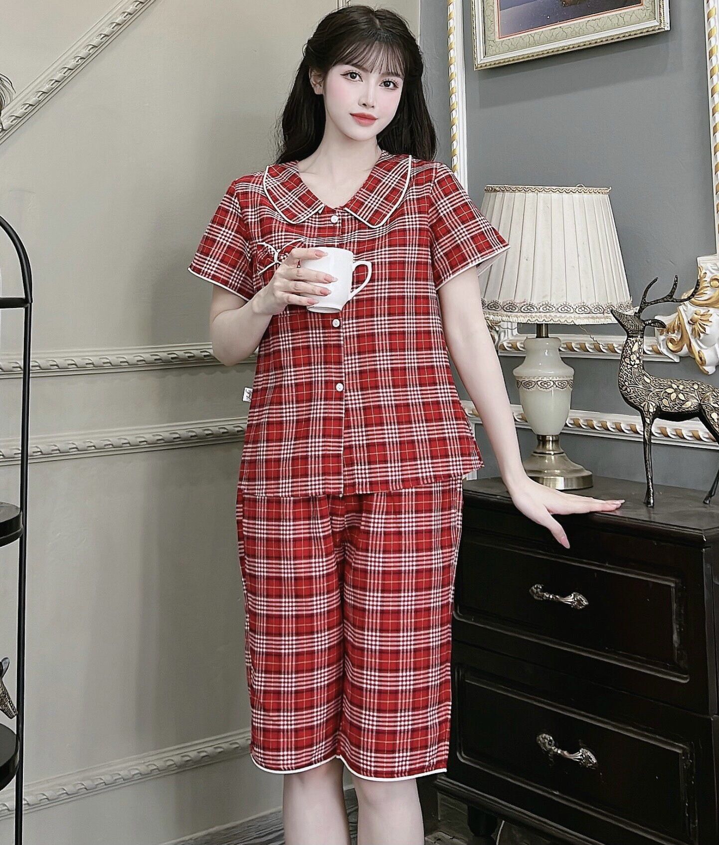 Đồ bộ nữ mặc nhà mẫu lửng vải kate