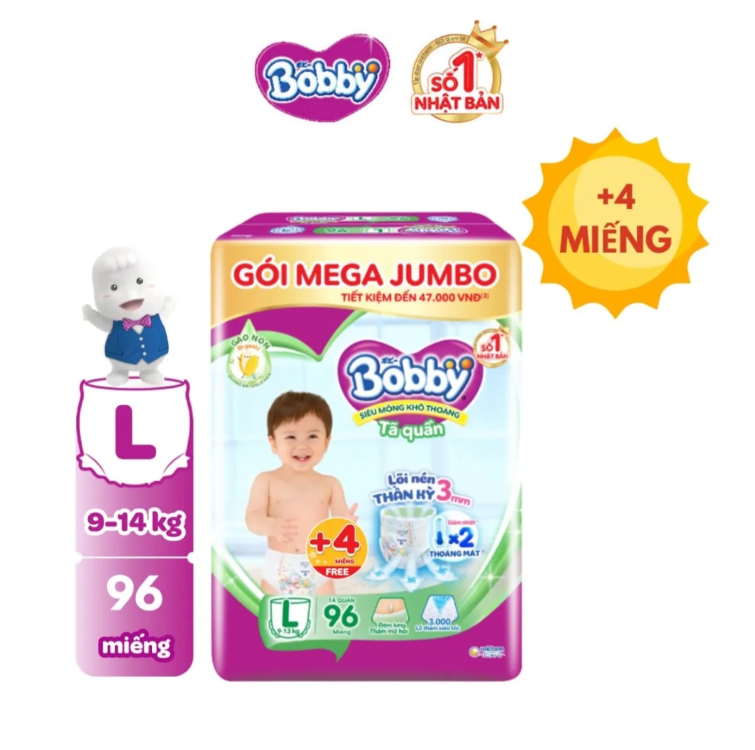 Tặng 4 miếng ... tả quần bobby size m112 , l 96, xl 84 ,xxl 76 miếng gói gạo non mới