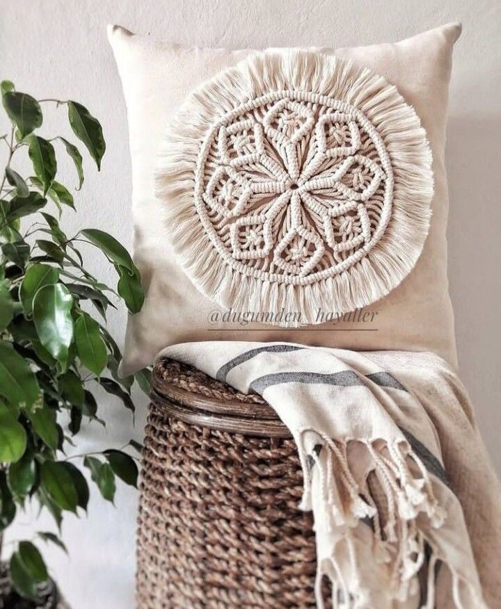 Vỏ gối vải canvas 2 lớp phối hoạ tiết macrame handmade