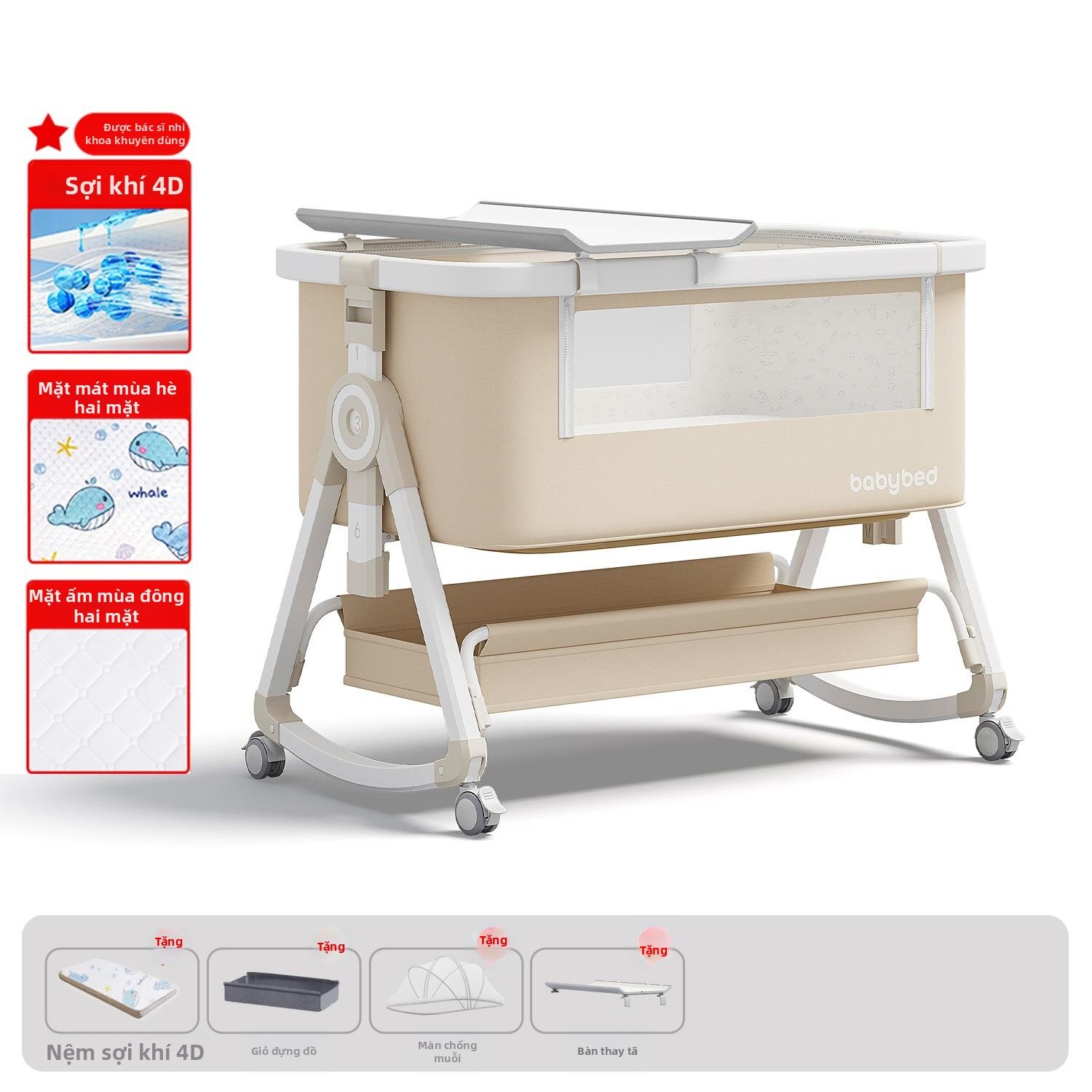 AOBIXIONG | Nôi Em Bé Gập Điều Chỉnh Được có Tính Năng Chống Tràn Sữa