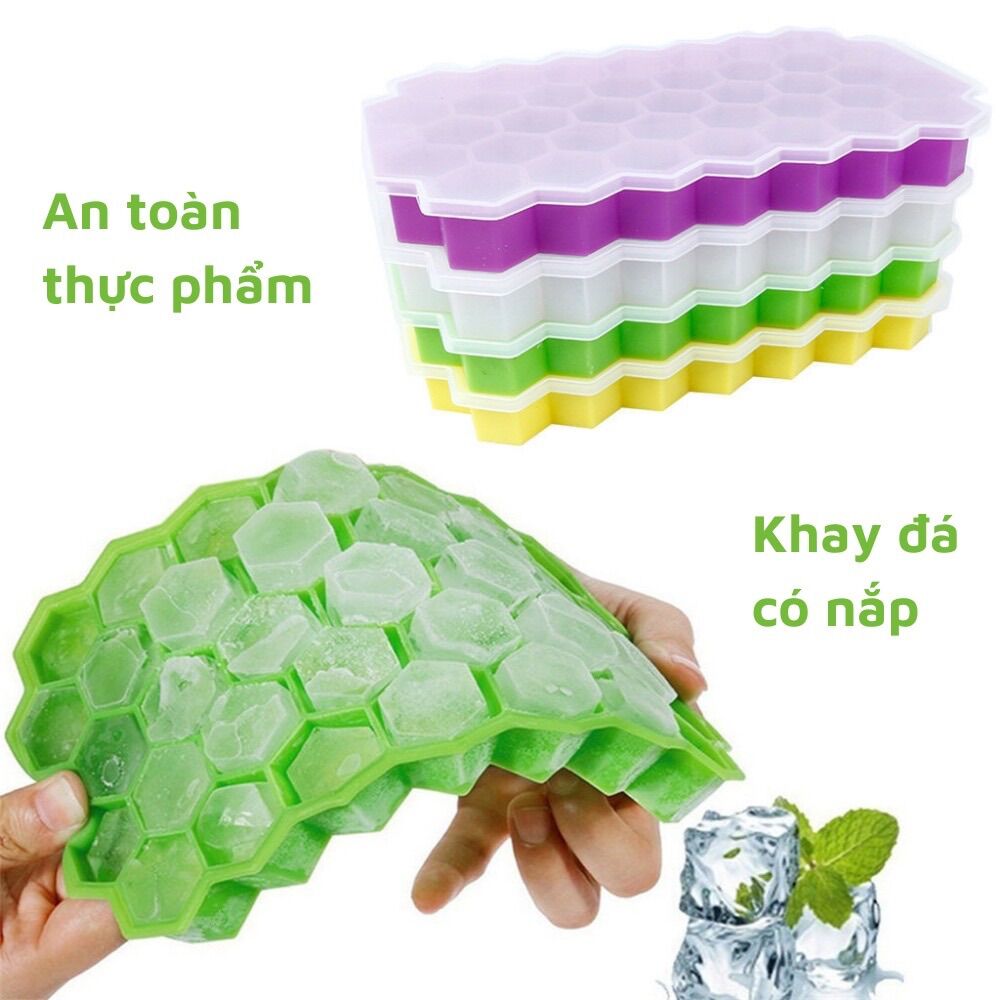 Khay đá silicon an toàn có nắp đậy hình tổ ong