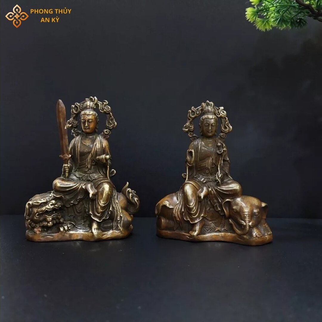 A514 - tượng đồng văn thù phổ hiền bồ tát