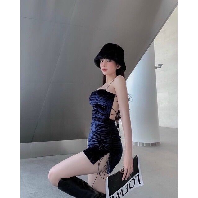 Đầm body hở lưng sexy đan dây sợi bún