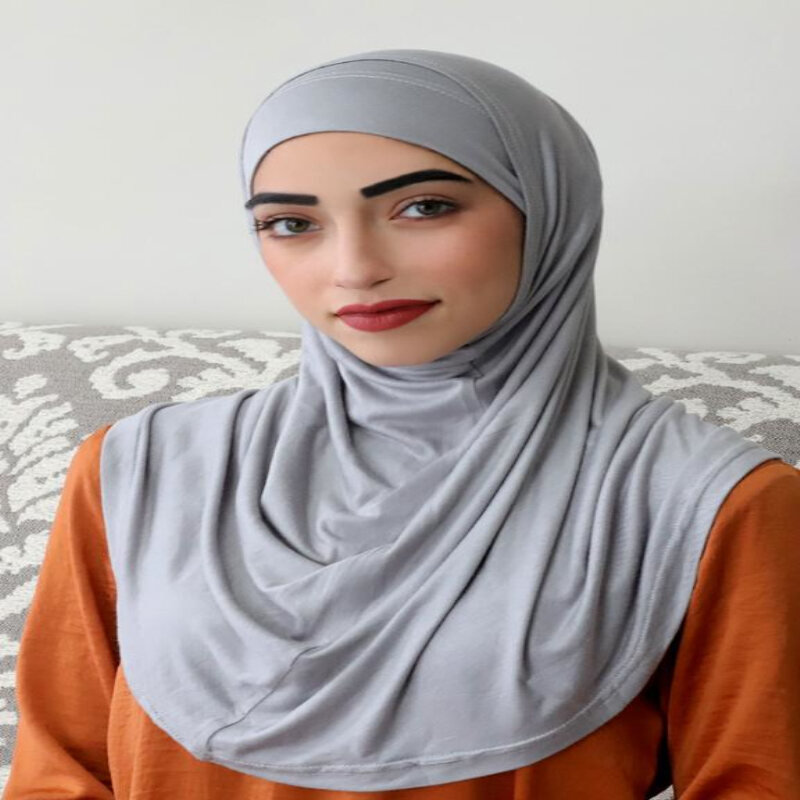 H292 Đồng Bằng Lycra 2 Hijab Bộ Underscarf Hồi Giáo Hồi Giáo Khăn Trùm Đầu Thời Trang Kéo Headwrap Cho Hijabi Nữ