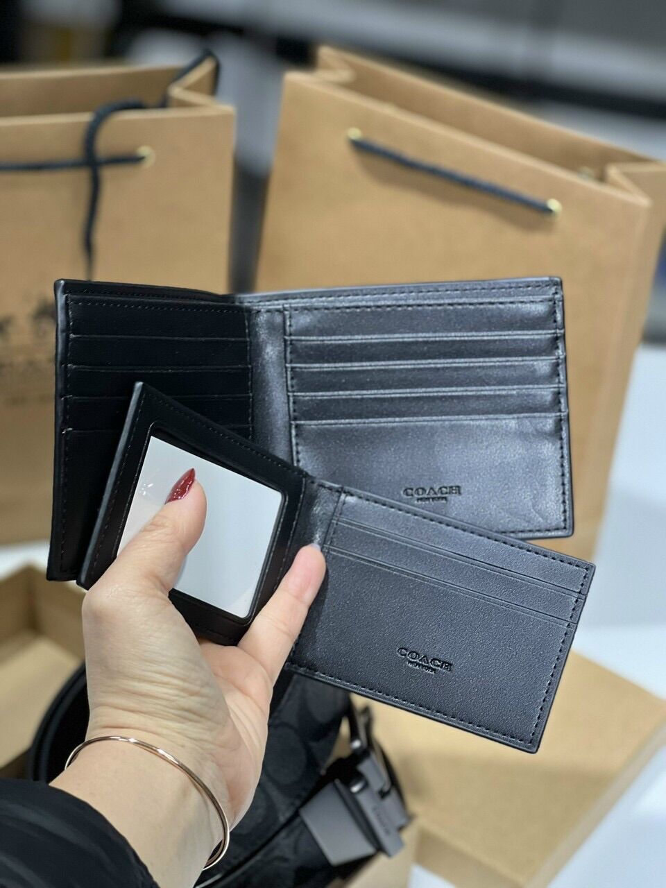 Set thắt lưng ví nam Coach da canvas đẹp fullbox
