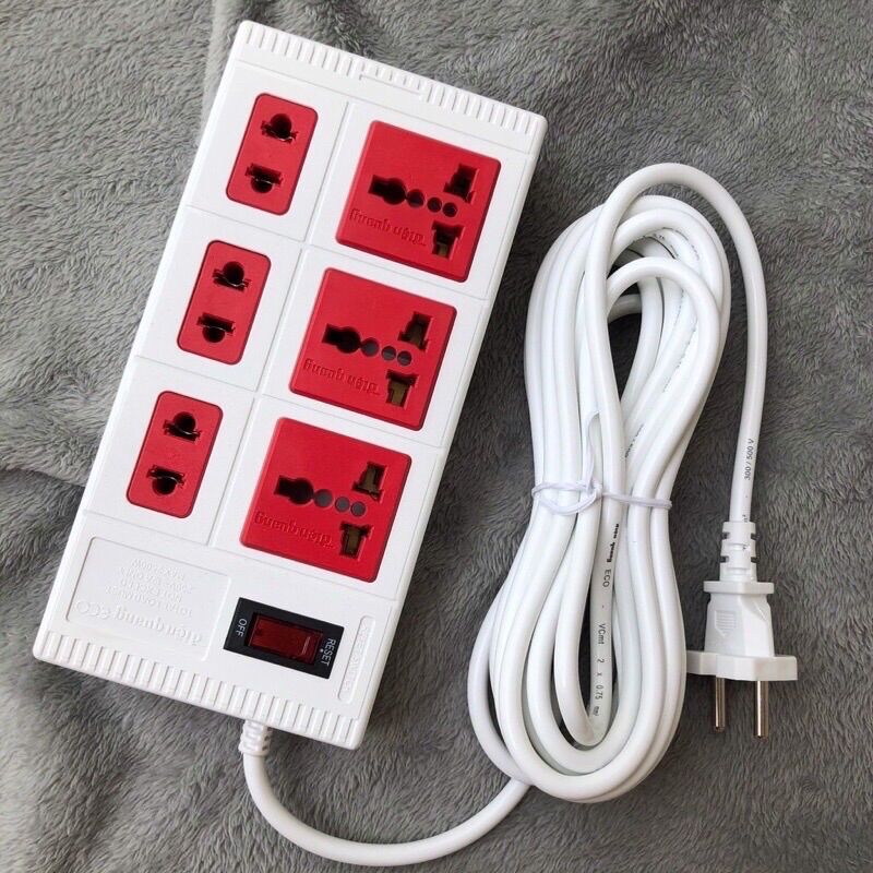 Ổ cắm điện quang, 6 lỗ, có công tắc đq esk 6eco, dây 5m