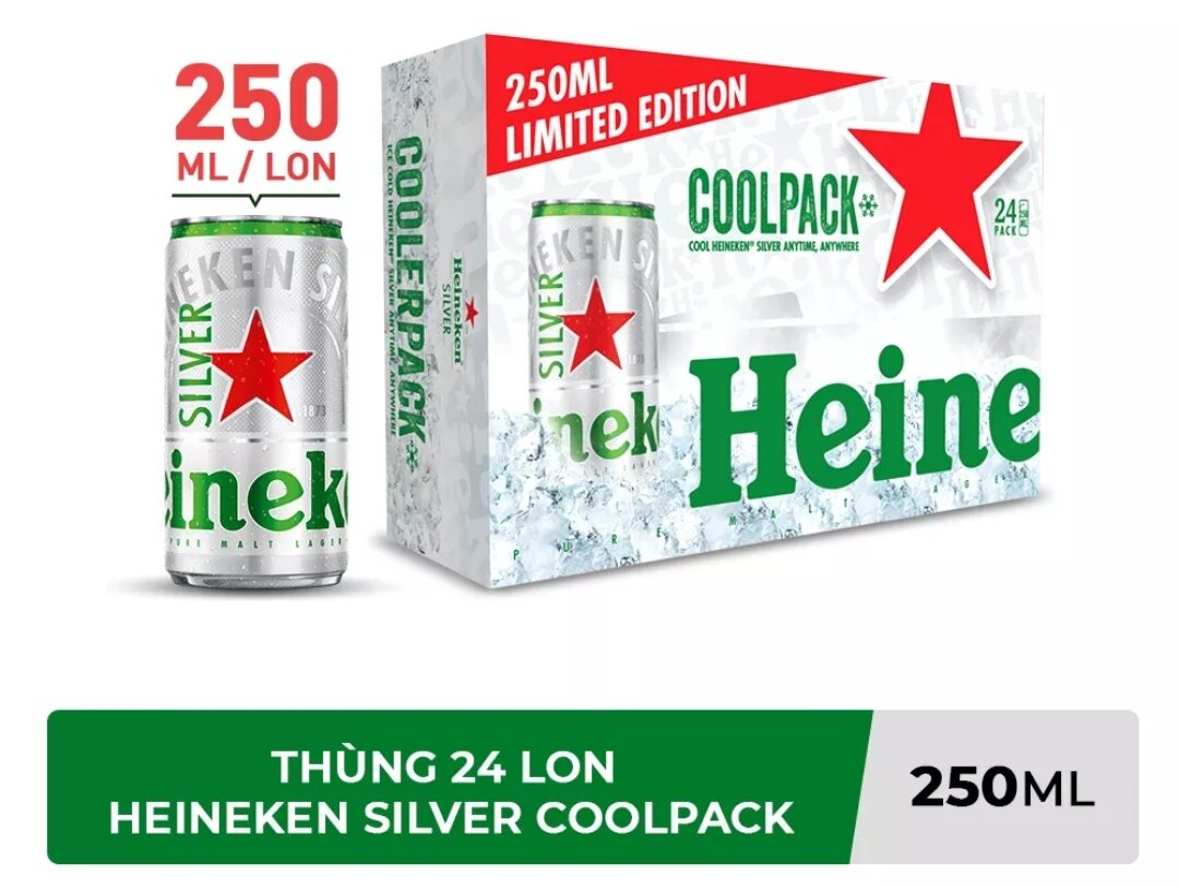 Thùng 24 lon bia Heineken Silver Coolpack 250ml/lon