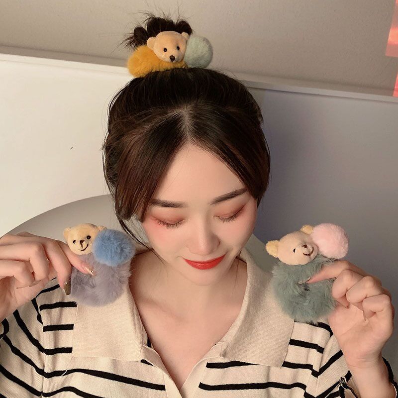 Scrunchies lông gấu cục bông, ếch, thỏ, mickey, tai thỏ xinh xắn
