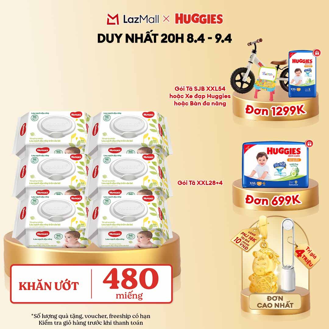 [CHỈ 10.04 GIẢM THÊM 90K] Combo 6 gói Khăn giấy ướt cho trẻ sơ sinh HUGGIES 80 miếng không mùi
