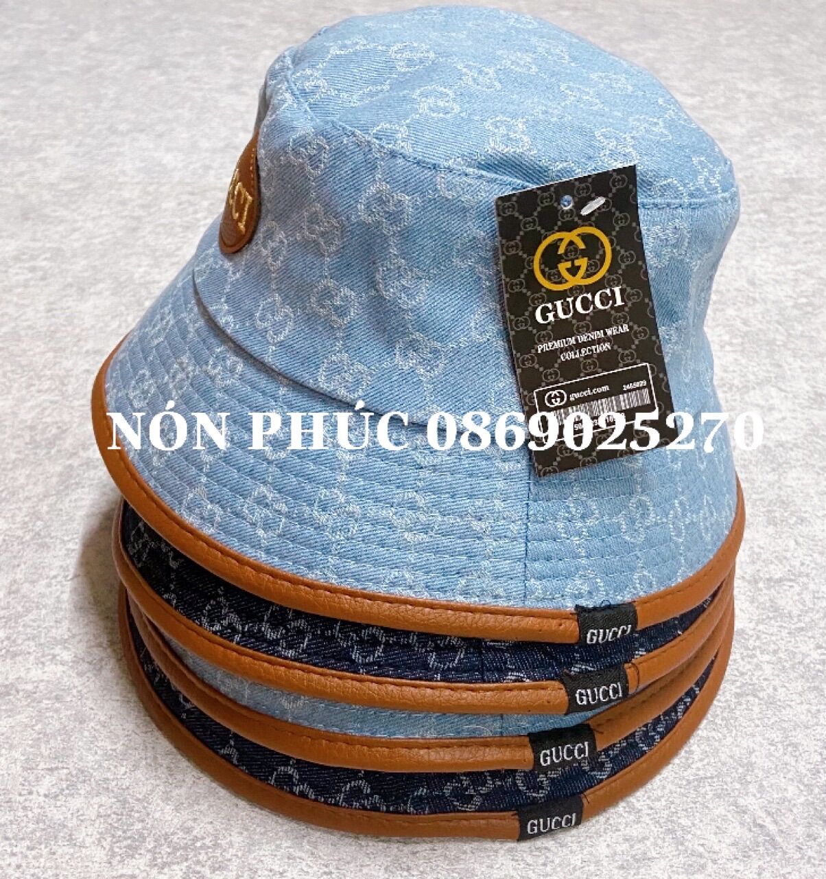 [HCM]MŨ BUCKET JEAN VIỀN DA LOGO CUCCI HOTTREND