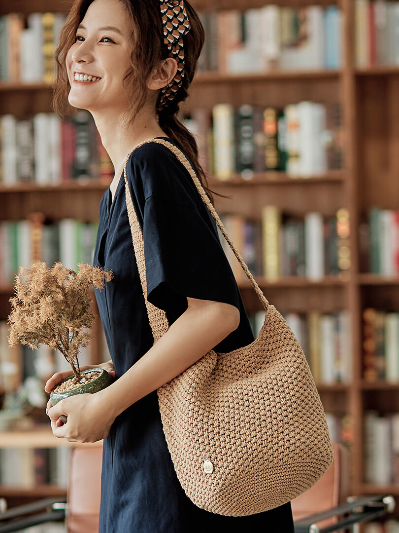 Túi Đan Cói Hàn Quốc Mẫu Mới 2024 Túi Nữ Thường Ngày Dễ Phối Đơn Giản Màu Trơn Túi Đan Thủ Công Túi Vải Đũi Túi Một Bên Vai