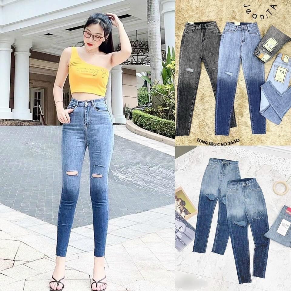 🎀 quần jean ôm loang màu rách gối