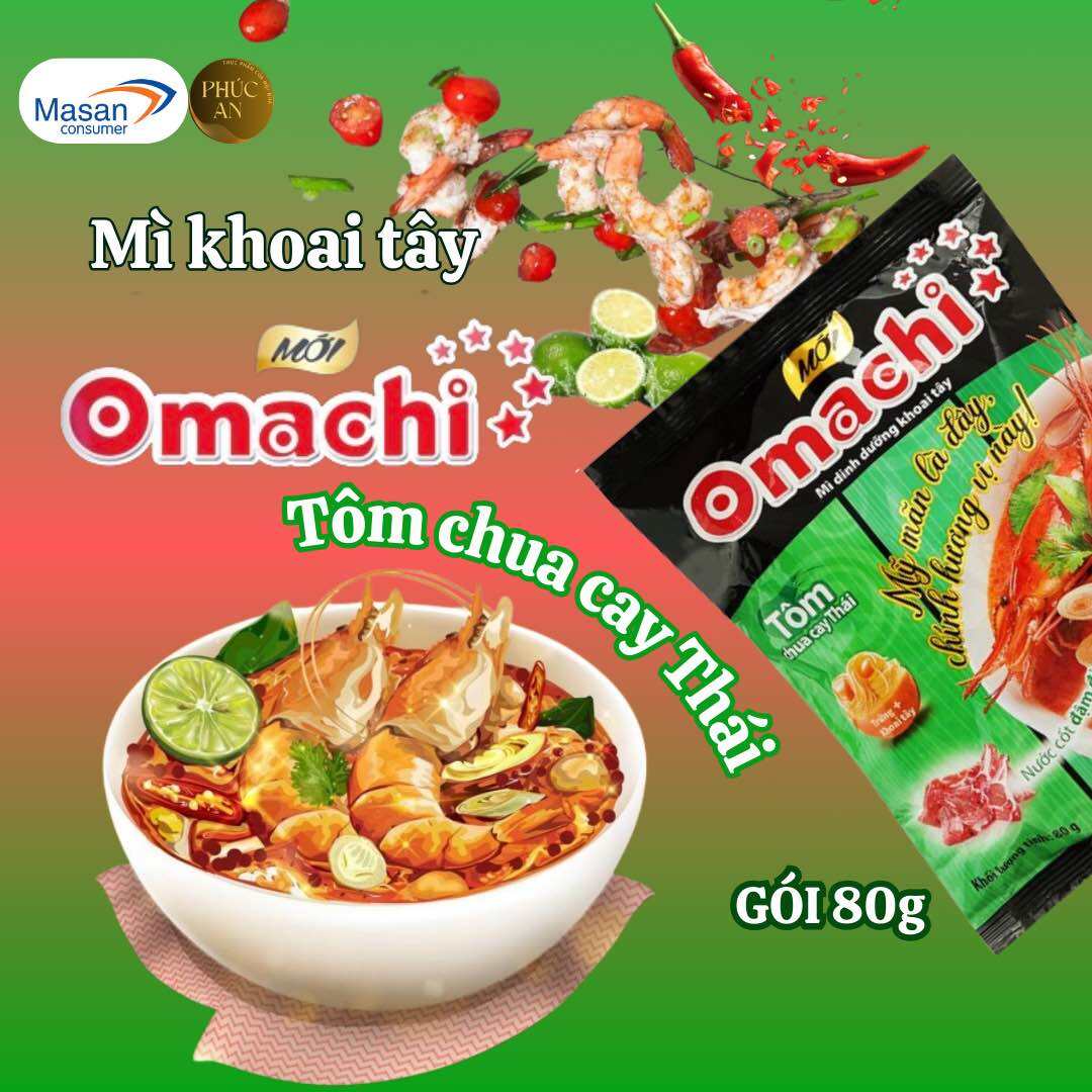 Thùng Mì khoai tây Omachi tôm chua cay Thái dinh dưỡng gói 80g 30 gói sợi mì dai mướt thơm nước cốt thịt xương hầm đặc biệt đậm đà
