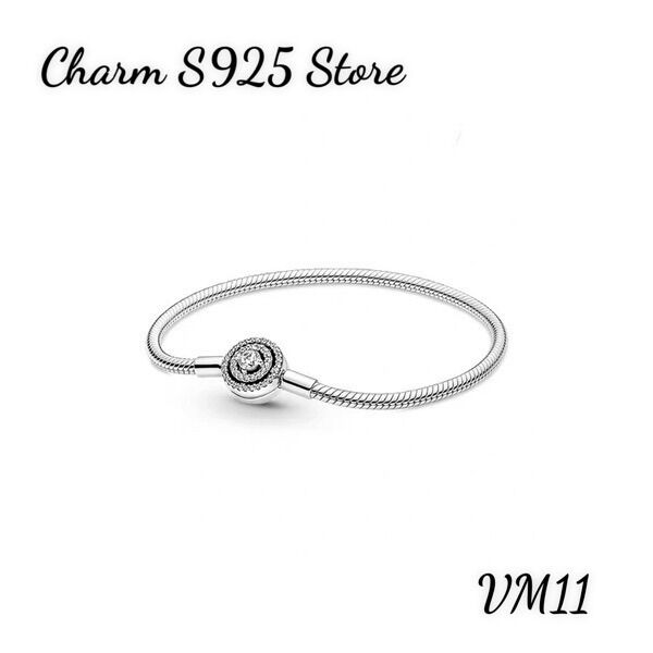 Vòng tay pan ale mềm hình tròn đính đá bạc s925