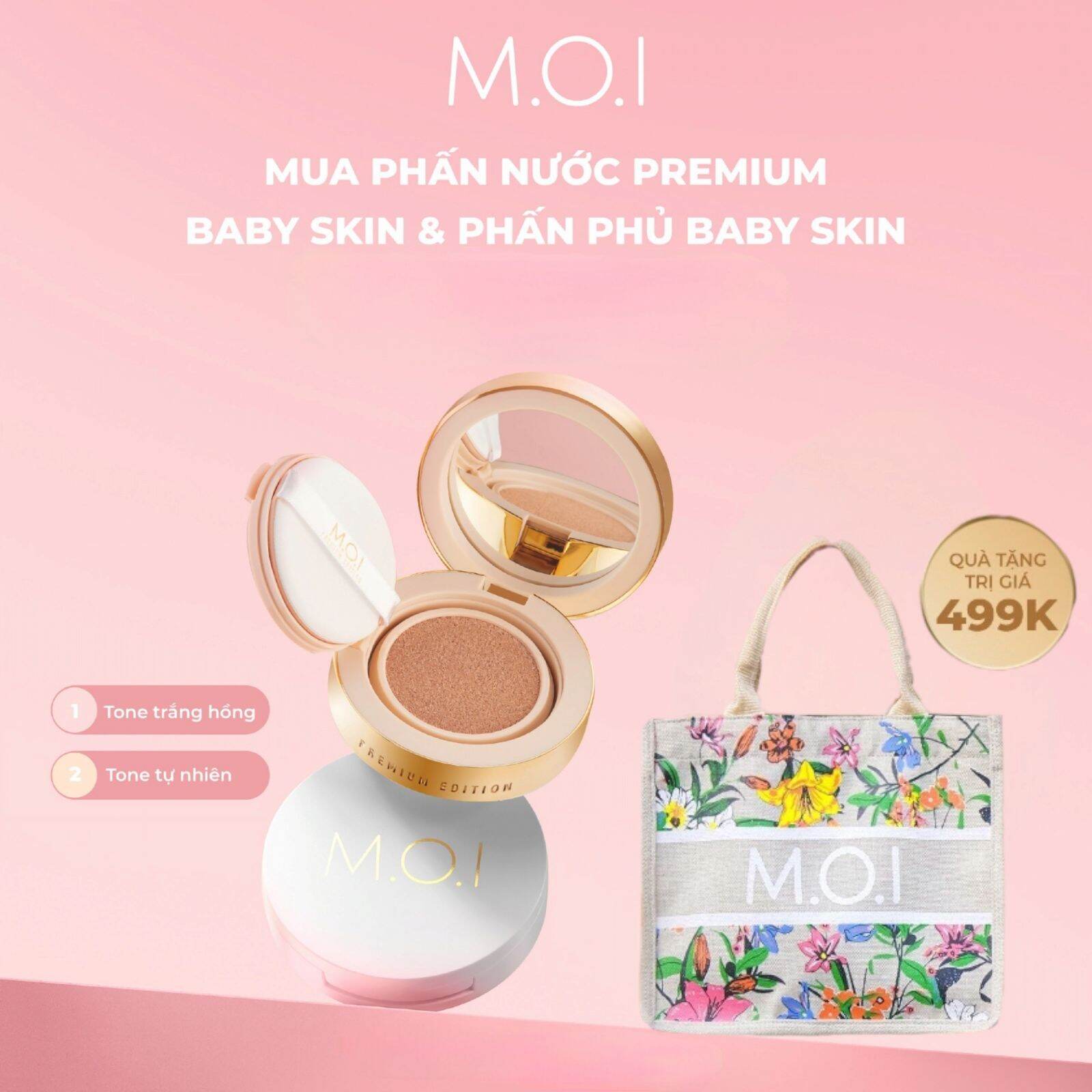 Combo Phấn nước Premium Baby Cushion và Phấn phủ M.O.I (tùy chọn màu)