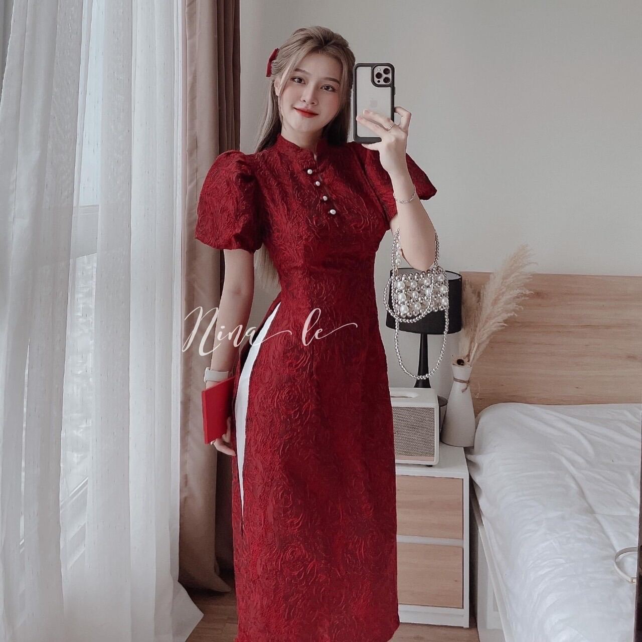 Set áo dài cách tân chất GẤM đẹp xỉu