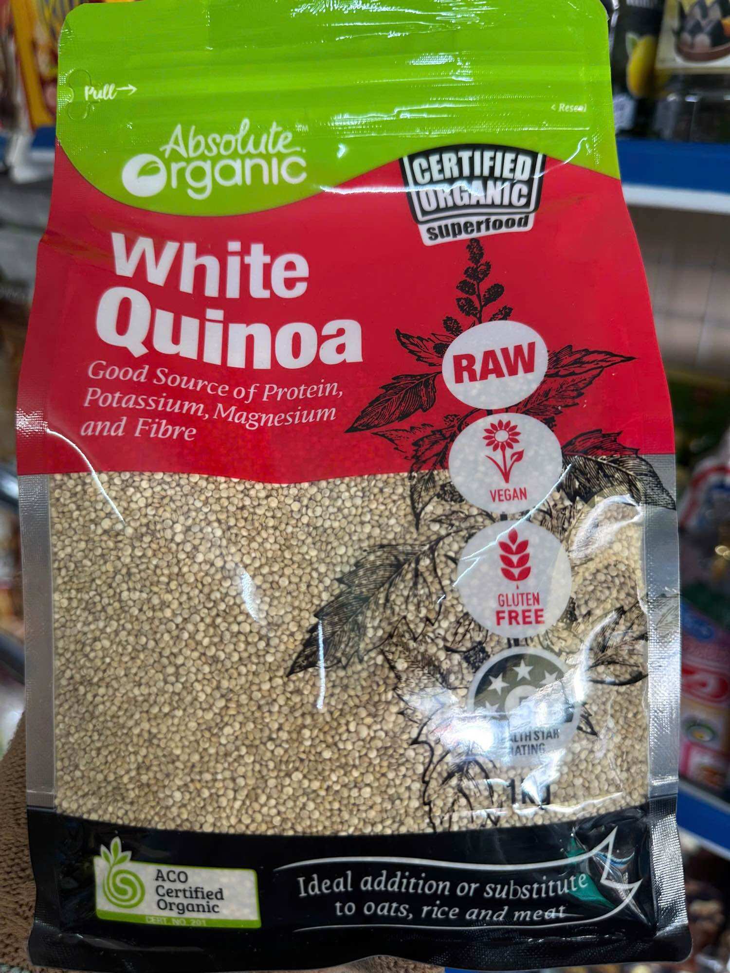 [ Date 2027 ] Hạt diêm mạch trắng hữu cơ Absolute Organic White Quinoa 1kg Úc.
