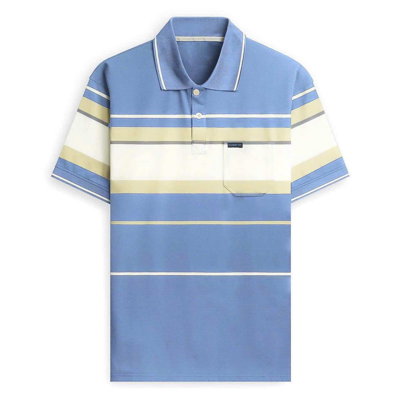 Middle-Aged Men's Short-Sleeved Polo Shirt Big Size 3XL 100kg Striped Cotton Fabric with Wide Collar, T-Shirt for Older Men - 3