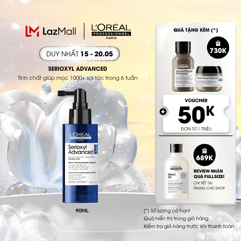 Tinh chất xịt mọc tóc – làm dày tóc chuyên nghiệp L’Oréal Professionnel Serioxyl Advanced 90ml – Dành cho tóc thưa, mảnh, rụng