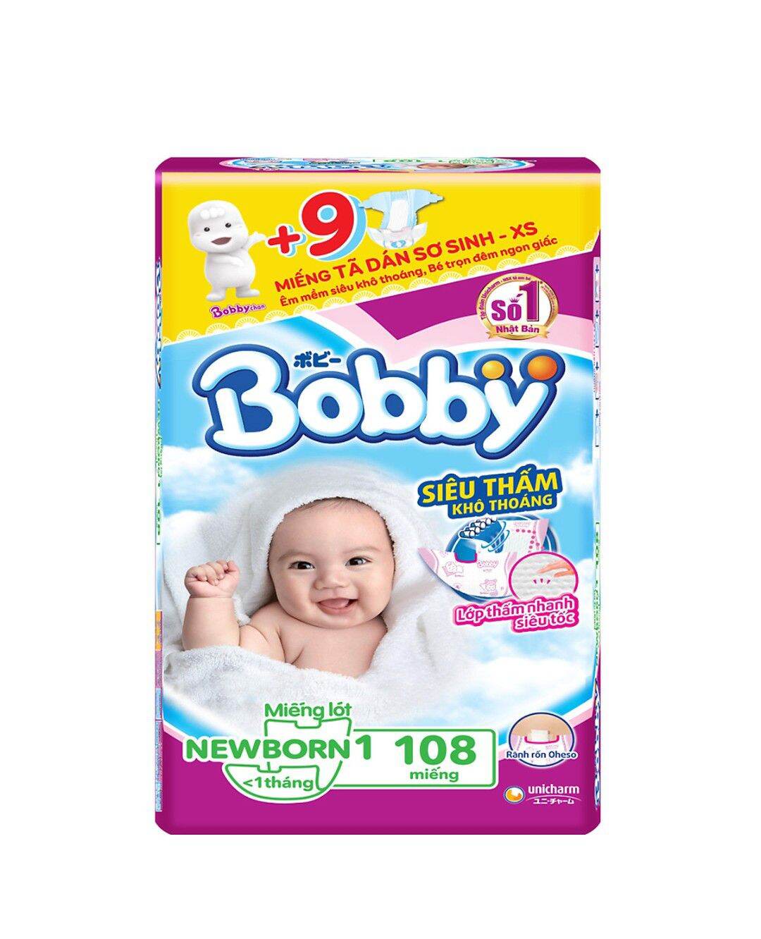 [Tặng 9 Miếng XS] Miếng Lót Siêu Thấm Bobby Newborn 1 - 108 Miếng (Dưới 5kg)
