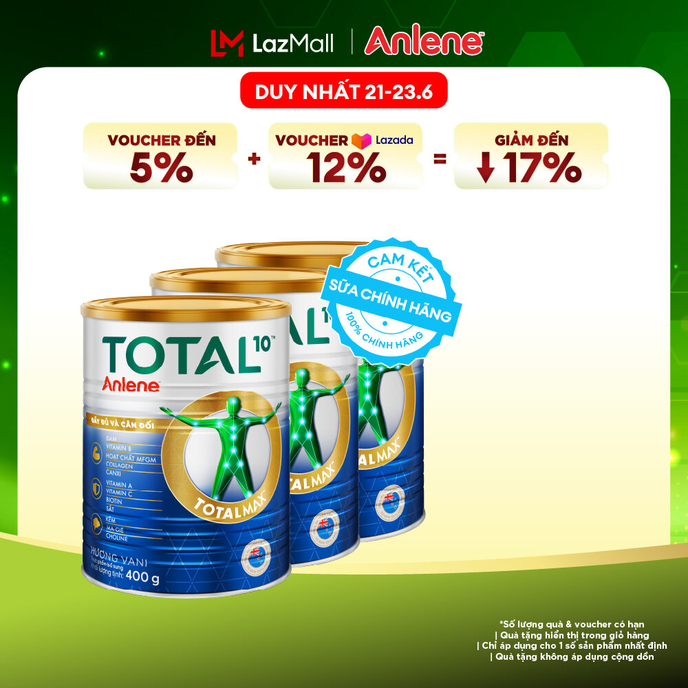 [Voucher giảm đến 26%]Combo 3 Sữa Bột Bổ Sung Dinh Dưỡng Anlene Total 10 Lon 400G