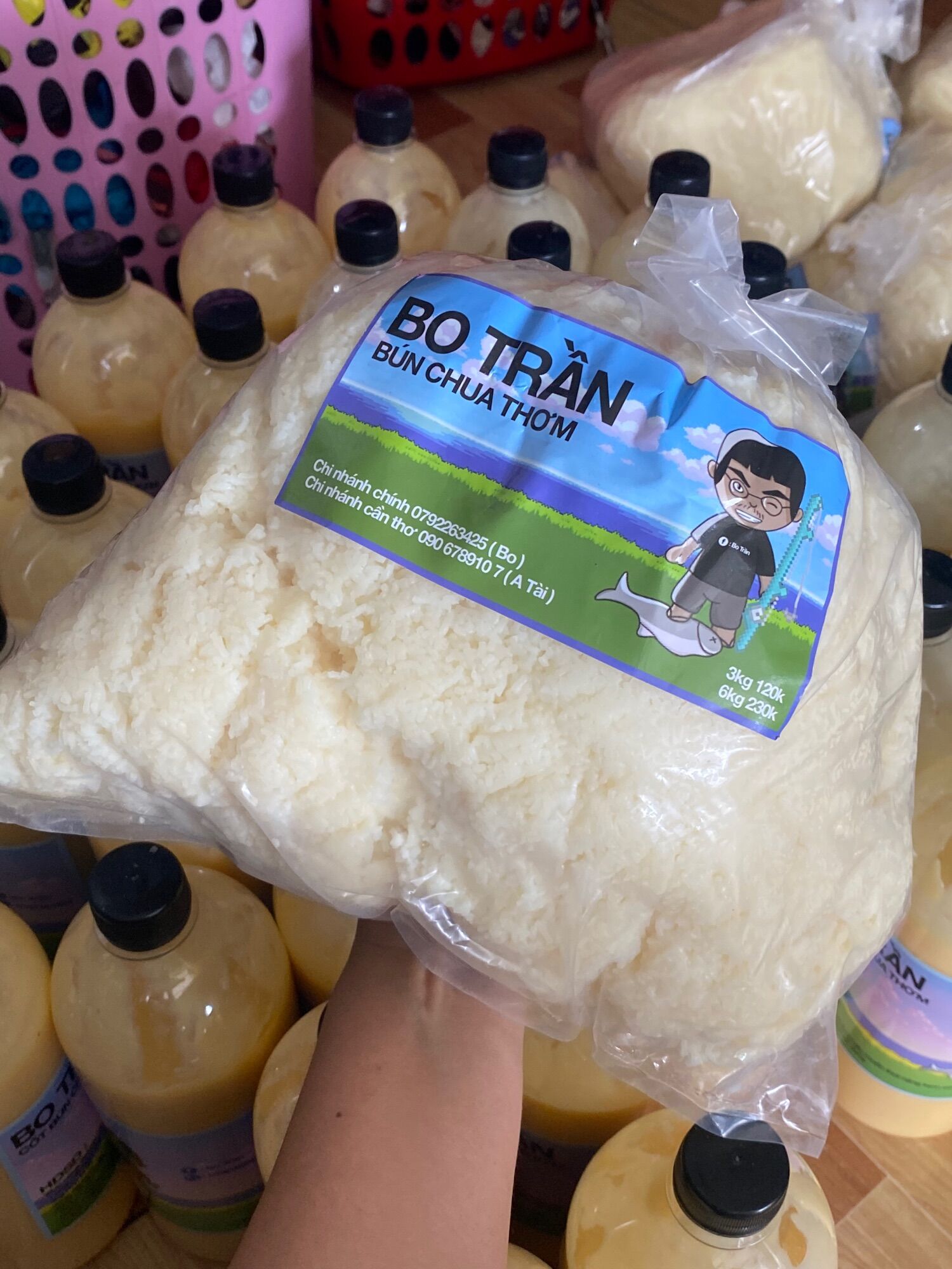 Bún chua thơm bo trần dùng câu cá tra