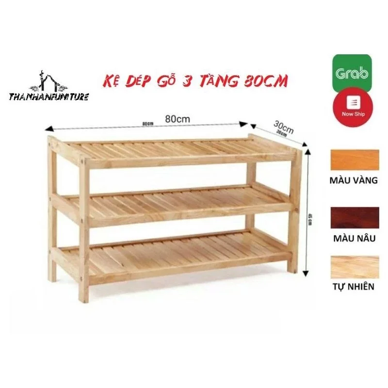 Kệ để giày dép gỗ su 80cm 3 tầng - giá đựng giày dép gỗ 3 tầng 80cm 47wood