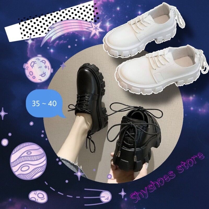 Giày boot oxford cổ thấp phong cách cá tính Trắng, Đen