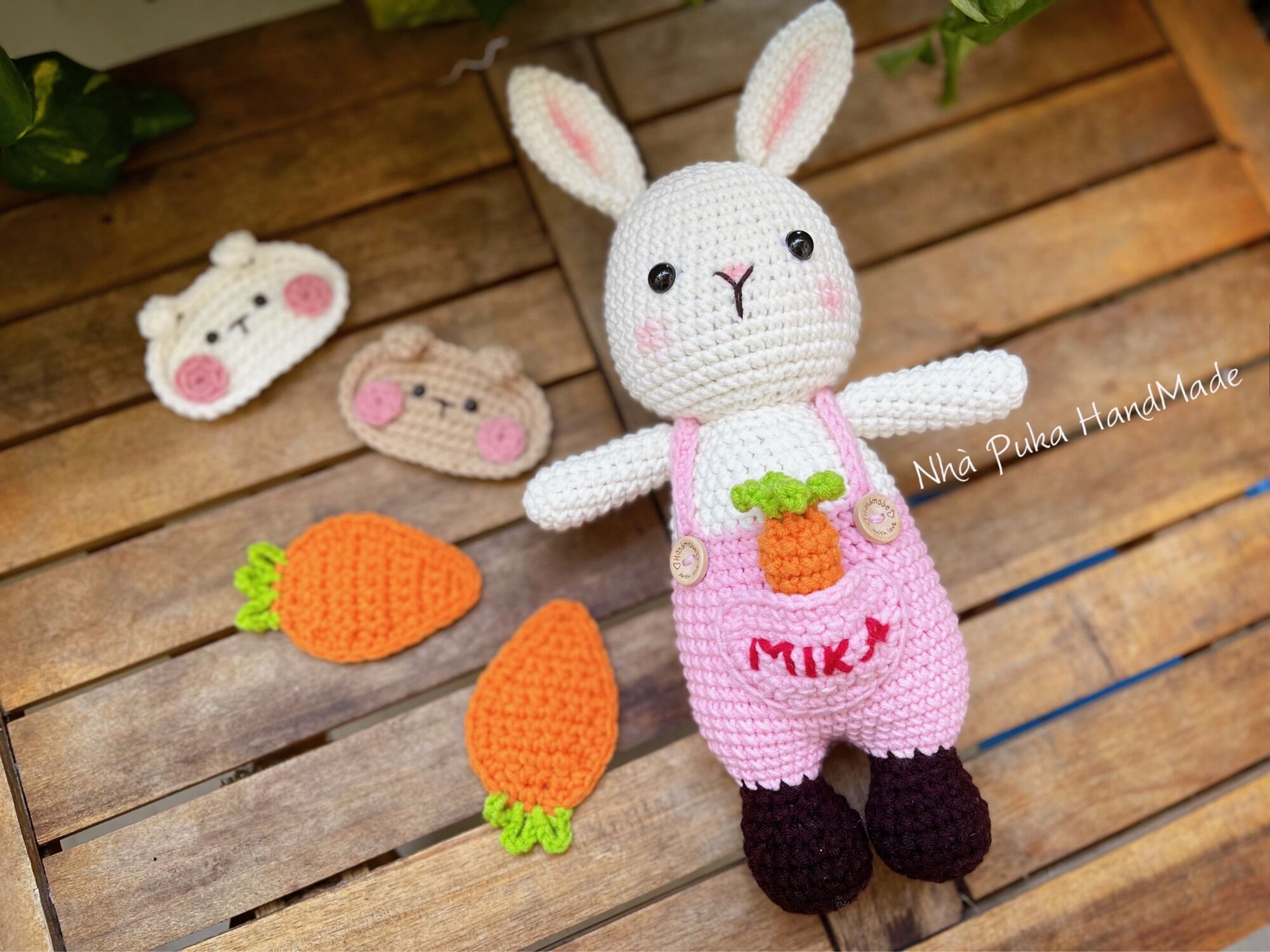 Thỏ bông len kèm cà rốt cao cấp 30cm miễn phí thêu tên