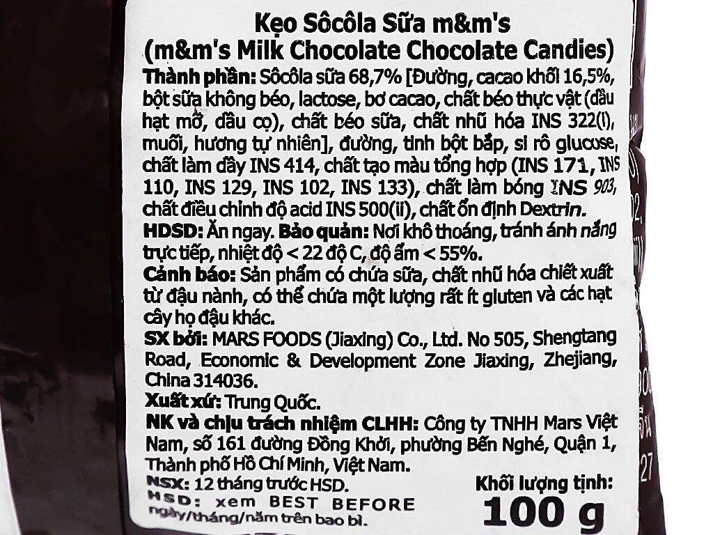 [HCM]Kẹo socola sữa M&Ms gói 100g -BH Gia Re 77