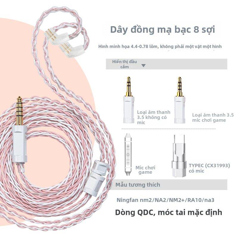 Dây Cáp Cân Bằng MMCX Nâng Cấp Bọc Bạc Đồng Đơn Tinh Thể 0.78