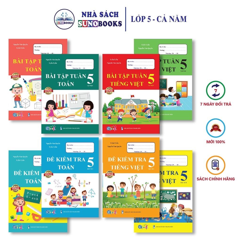 Sách - Trọn Bộ Bài Tập Tuần, Đề Kiểm Tra Toán và Tiếng Việt Lớp 5