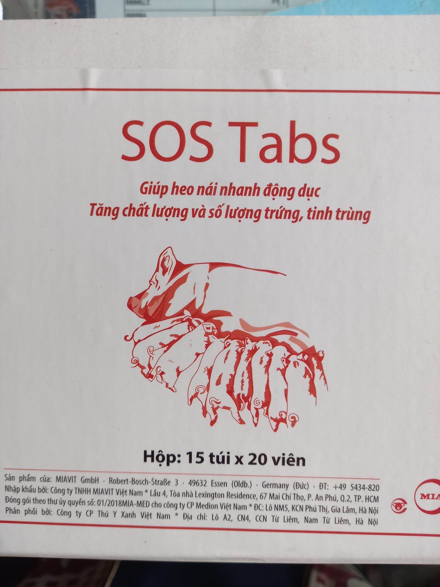 SOS TABS combo 3 túi giúp heo nái nhanh lên giống, tăng chất lượng và số lượng trứng, tinh trùng