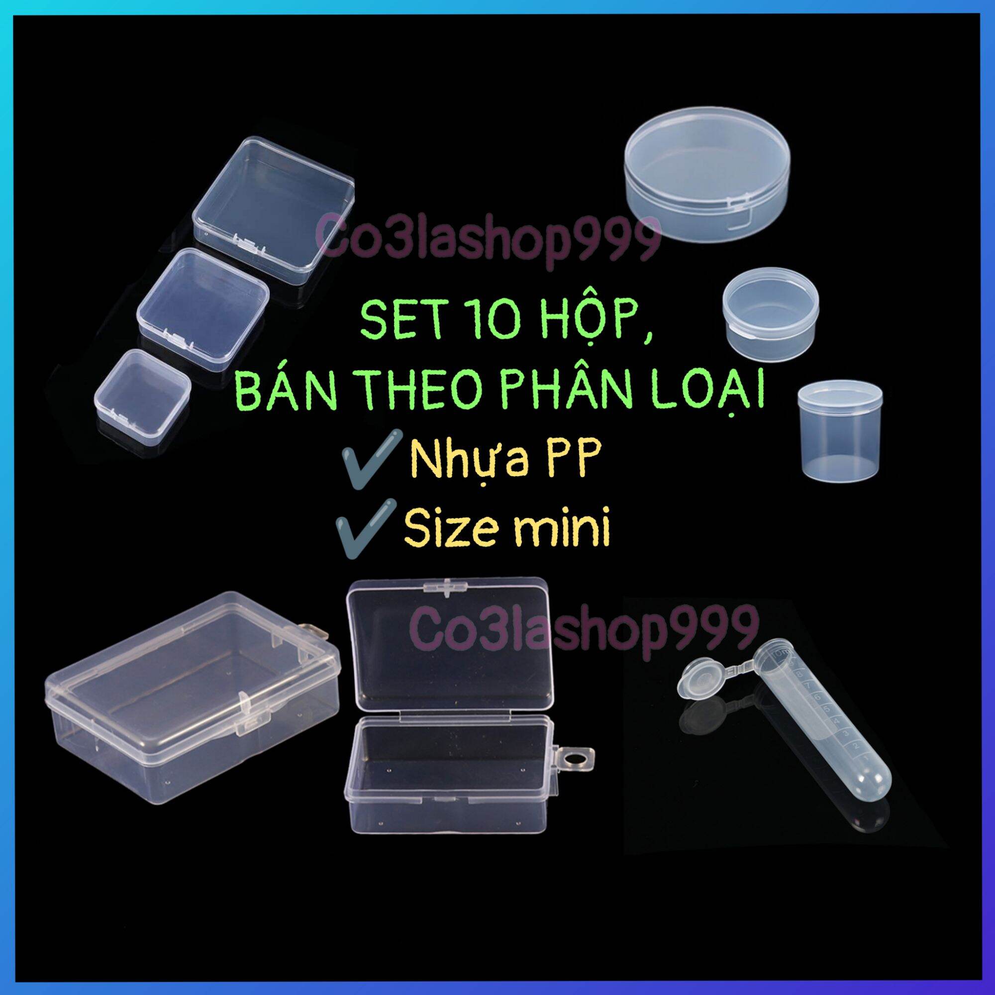 Set 10 hộp nhựa mini trong suốt nhựa PP, dùng đựng trang sức phụ kiện nhỏ