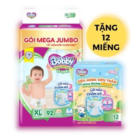 Tã bỉm quần bobby xl92, xl 92 miếng