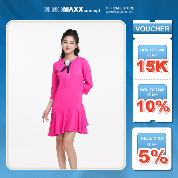 Đầm Nữ Màu Hồng Tay Lửng Đuôi Xoè N&M Thương Hiệu NINOMAXX 1910272