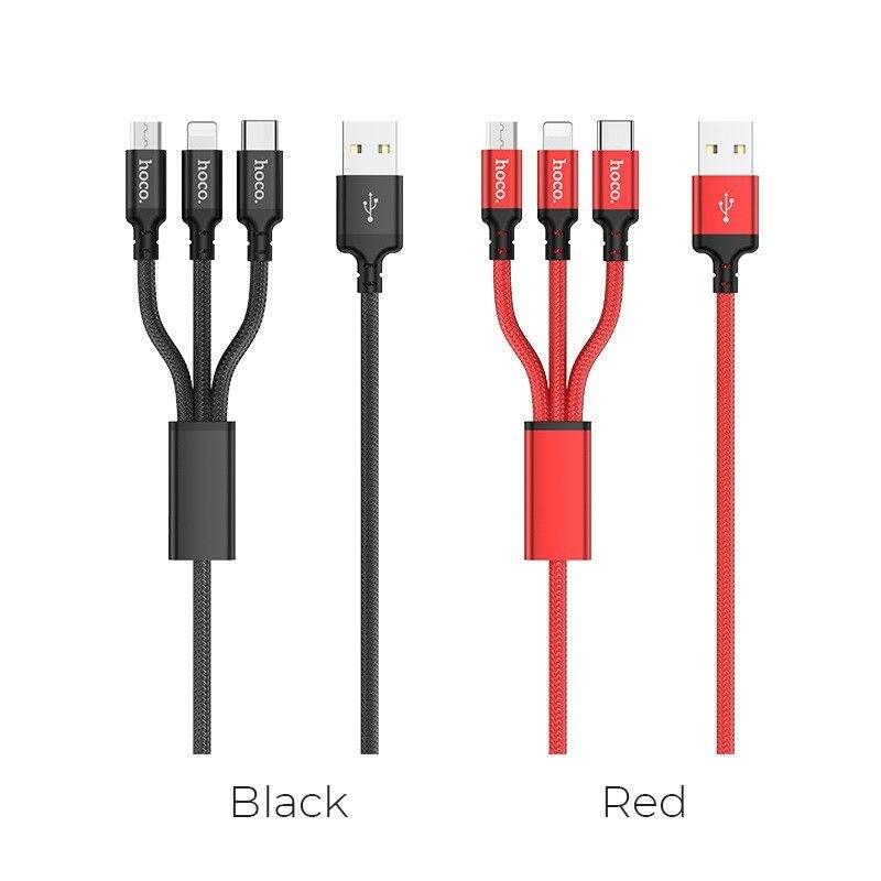 CÁP sạc nhanh,dây cáp sạc 3 ĐẦU HOCO X14 - DÂY SẠC BỌC DÙ CHỐNG ĐỨT ĐA NĂNG SẠC CHO lightning IPHONE,MICRO,USB.TYPE C