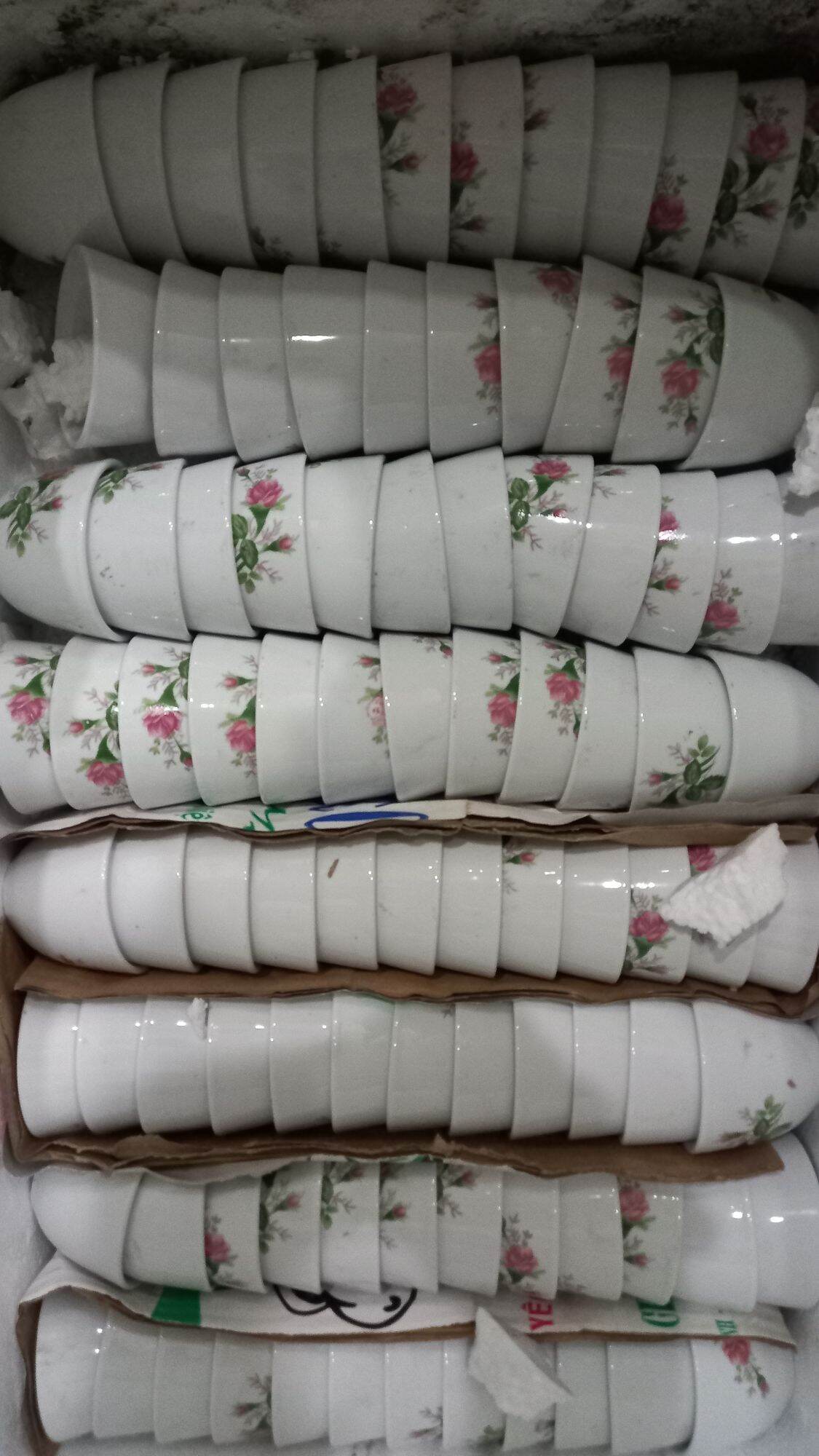 Combo 6 chén hoa hồng mắt trâu (không quai) sứ Thái bình xưa