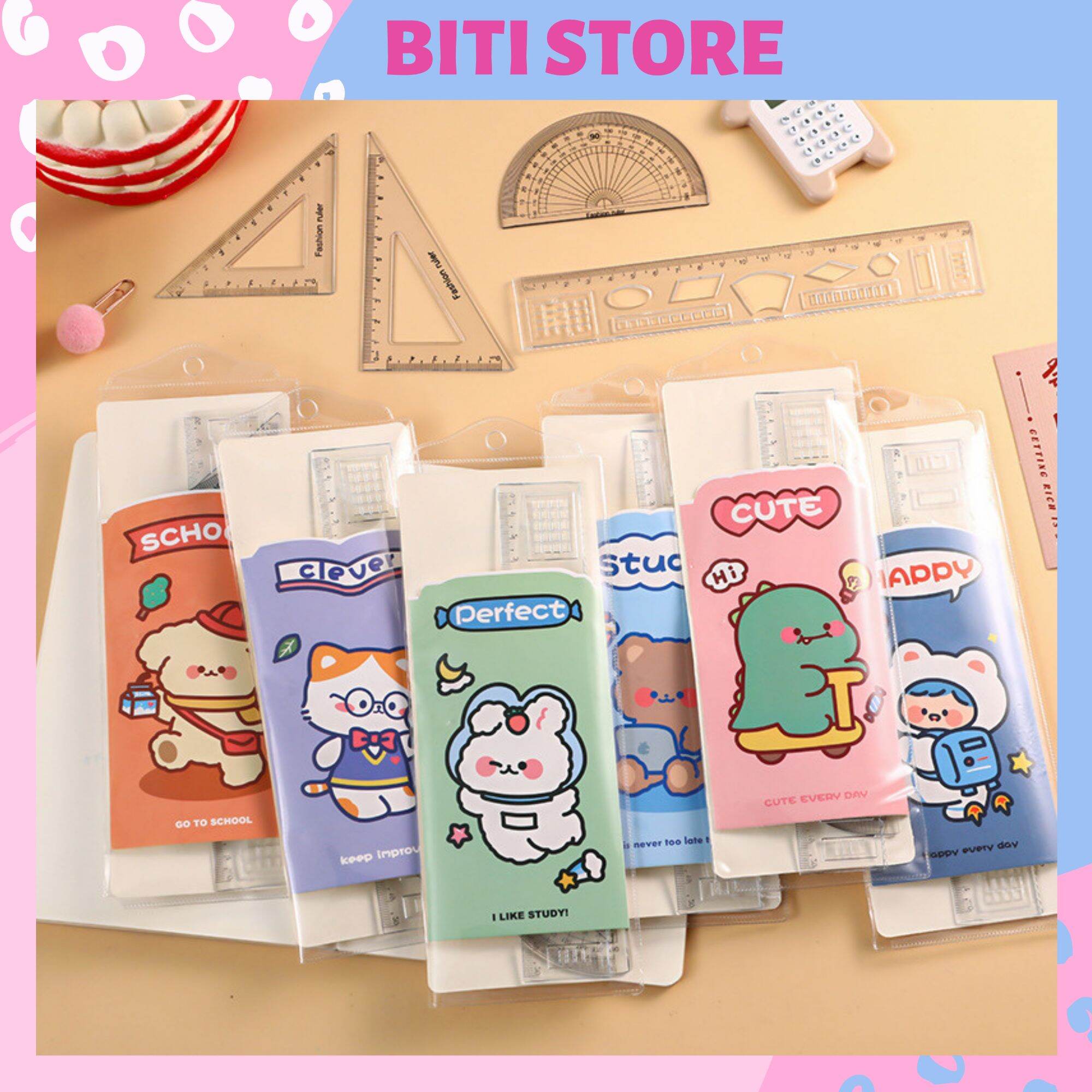 Bộ 4 thước eke dụng cụ học tập trong suốt biti store