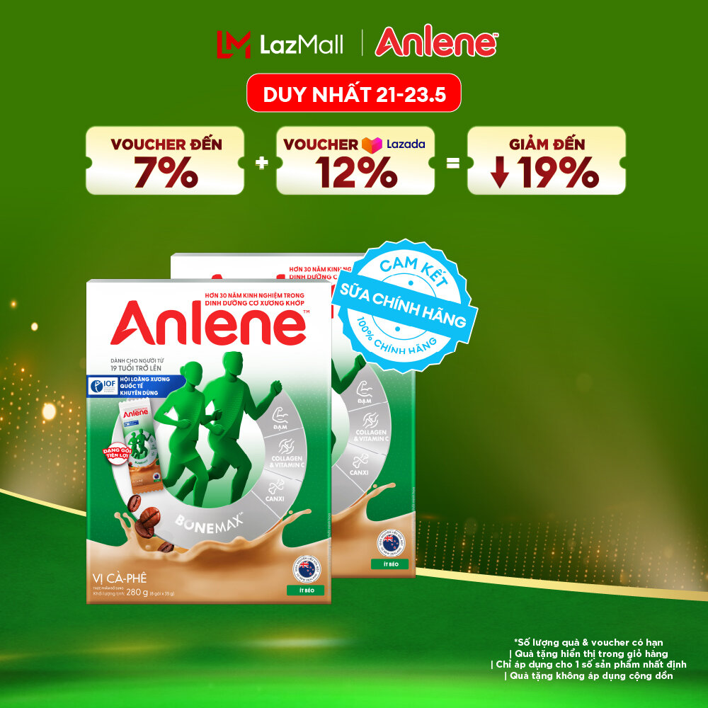 [Voucher giảm đến 26%]Combo 2 Sữa Bột Anlene Hương Cà Phê Dạng Gói Tiện Lợi (8 Gói x 35G)